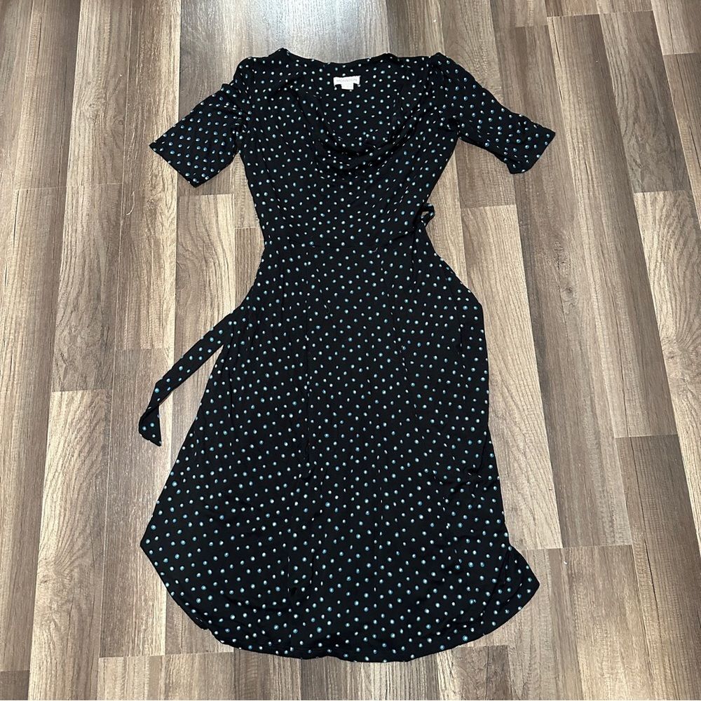 Monsoon Black and White Polka Dot Midi Cowl Neck Dress size 6